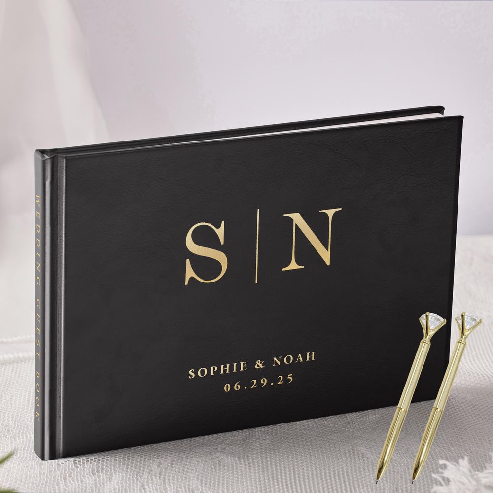 Custom Photo Book - Personalized Wedding Guest Book Elegant White/Black
