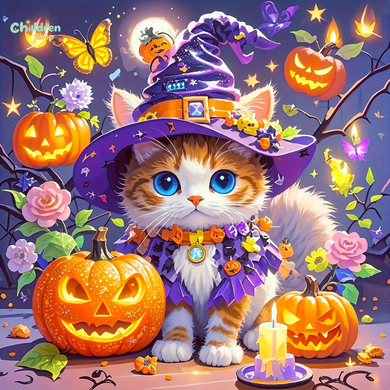 Halloween Wizard Cat Diamond P - Photo Mosaic Print review and price